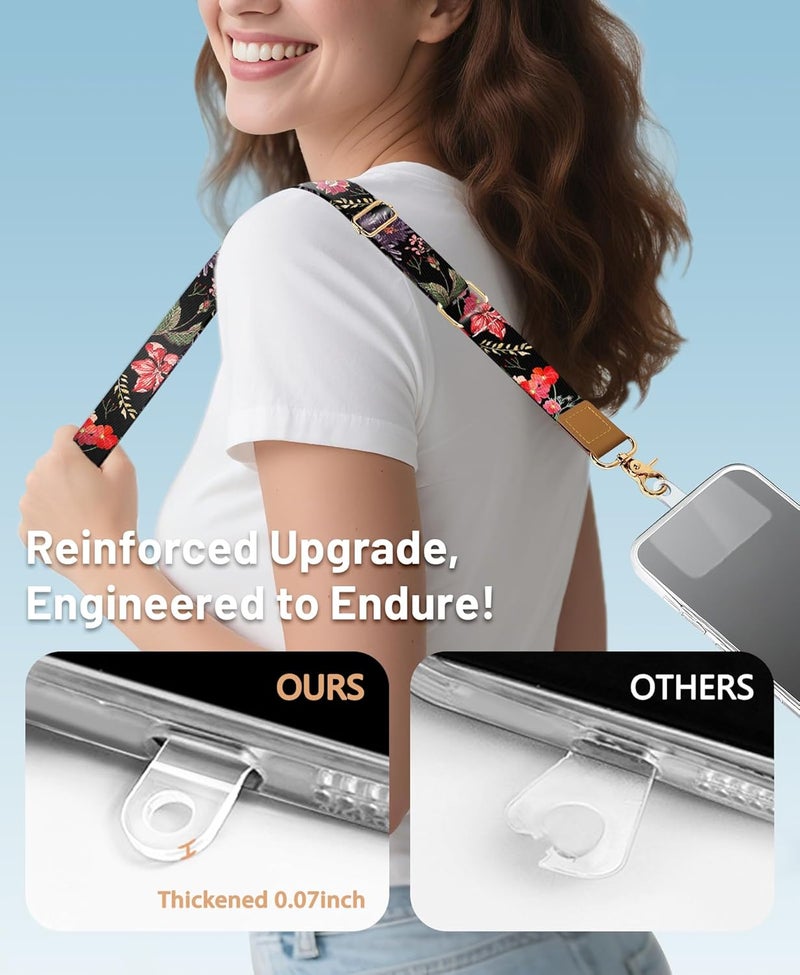 Yonlevres Cell Phone Lanyard Crossbody with Wrist Strap, Flower Lanyards for Around The Neck Wristlet Adjustable Phone Strap Floral for Keys Case ID Badges Accessories - Image 3
